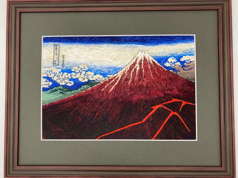葛飾北斎 富嶽三十六景「凱風快晴」「山下白雨」羊毛フェルト 